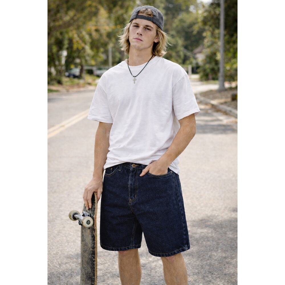 Vintage Y2K Dark Wash Baggy Jorts 30 Jean Shorts Skater Grunge Casual Route 66